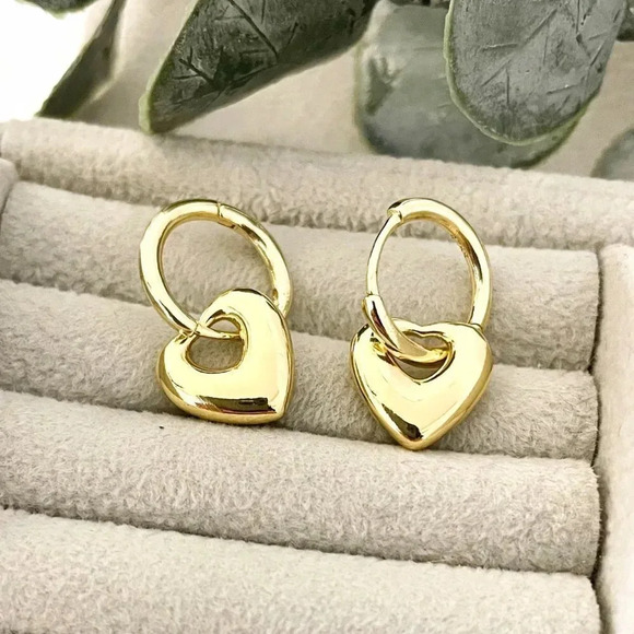 Jewelry - 925 Sterling Silver Heart Hoop Earrings Minimalist Huggie Hoops Dainty Huggies